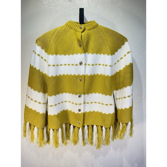 VTG Bahadit Triko 70s Yellow Handmade Knit Shawl Blanket Cape Poncho Grandma - Picture 1 of 8